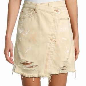 NWT We The Free ‘Parker’ Faux-Wrap Distressed Denim Skirt in “Butter Cream” 27